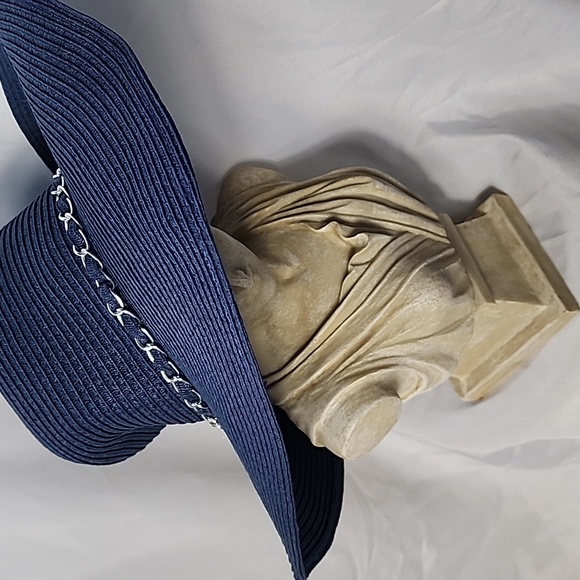 Navy Sun Hat With Silver Tone Chain Detail - Picture 1 of 6